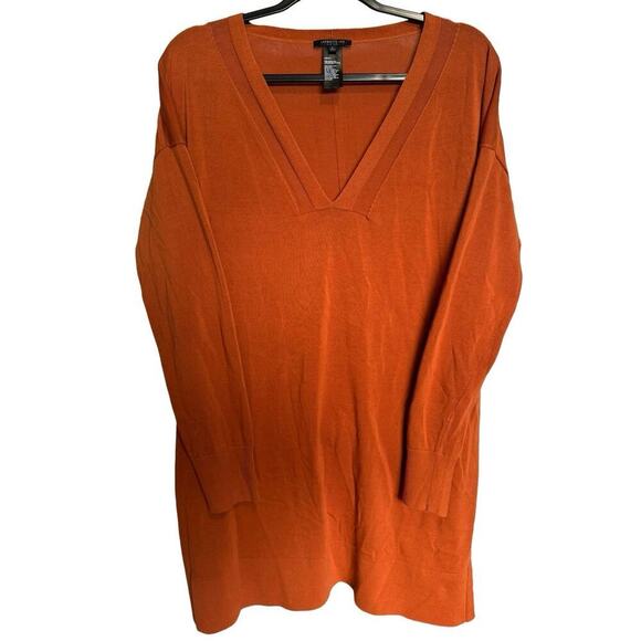 Lafayette 148 New York Tops - Lafayette 148 Open Split Side Tunic V Neck Long Sleeves Burnt Orange Size Large